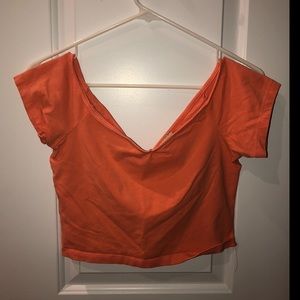 Coral V neck crop top